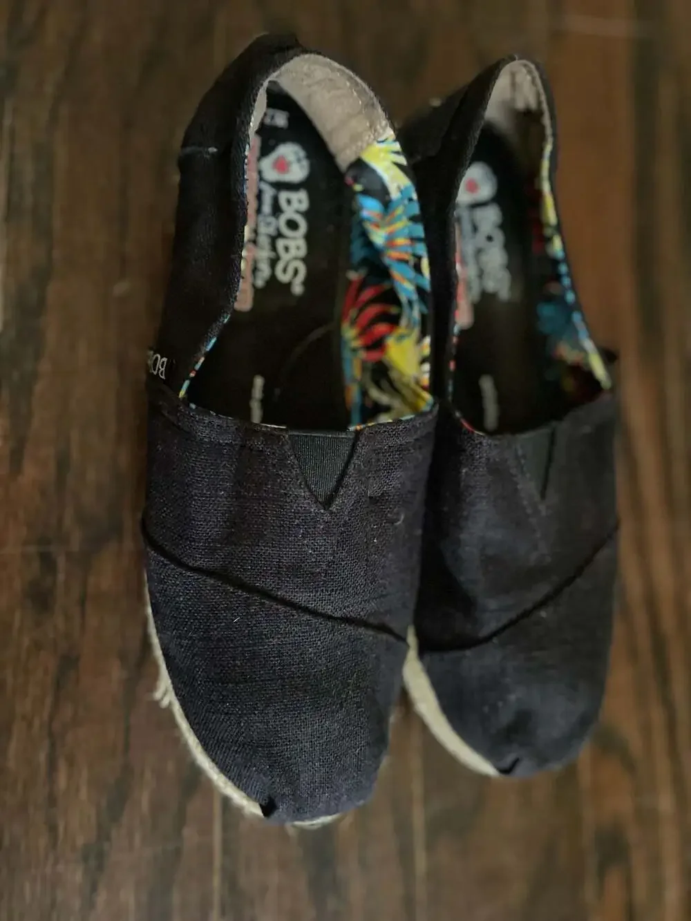 Skechers BOBS Black Canvas Espadrille Slip On 7 Memory Foam Arch Pillow
